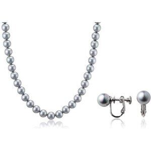 Aniva Organic Japanese Synthetic Silver Pearl Necklace & Earrings Set NEW Luxury